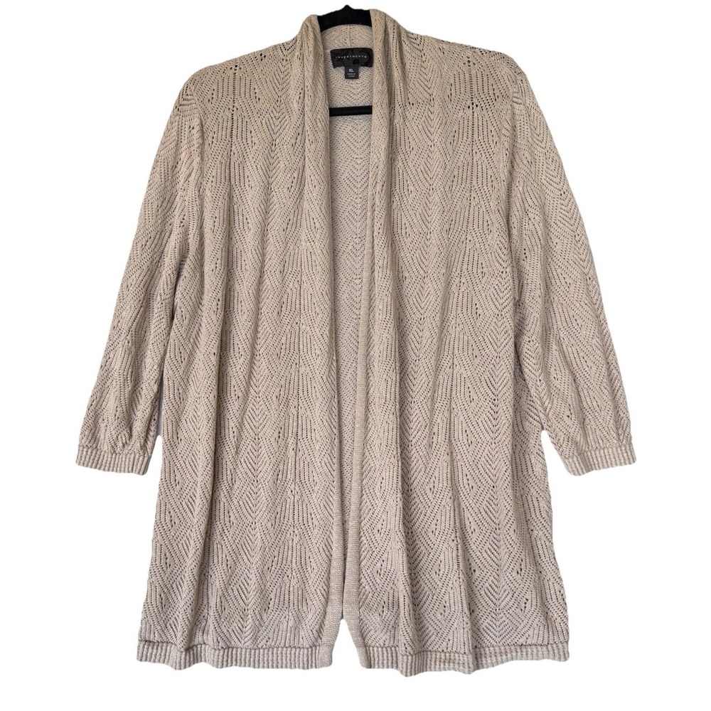Investments Linen Blend Cardigan Womens‎ XL Beige Neutral Minimalist Old Money